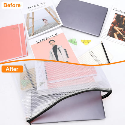 YOPCDJ 24pcs Mesh Zipper Pouch Bags A4 Mesh Bags for Classroom Organization, Waterproof Document Zipper Pouches for Cosmetics, Travel Storage File Bags for Office Supplie (Black-A3-20PCS)