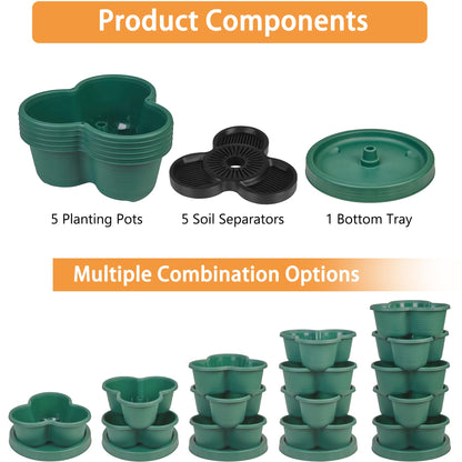 VECELO 5 Tier Vertical Garden Planter, Self Watering Stackable Planters with Wheels for Strawberries, Herbs, Flowers, Vegetables, Dark Green