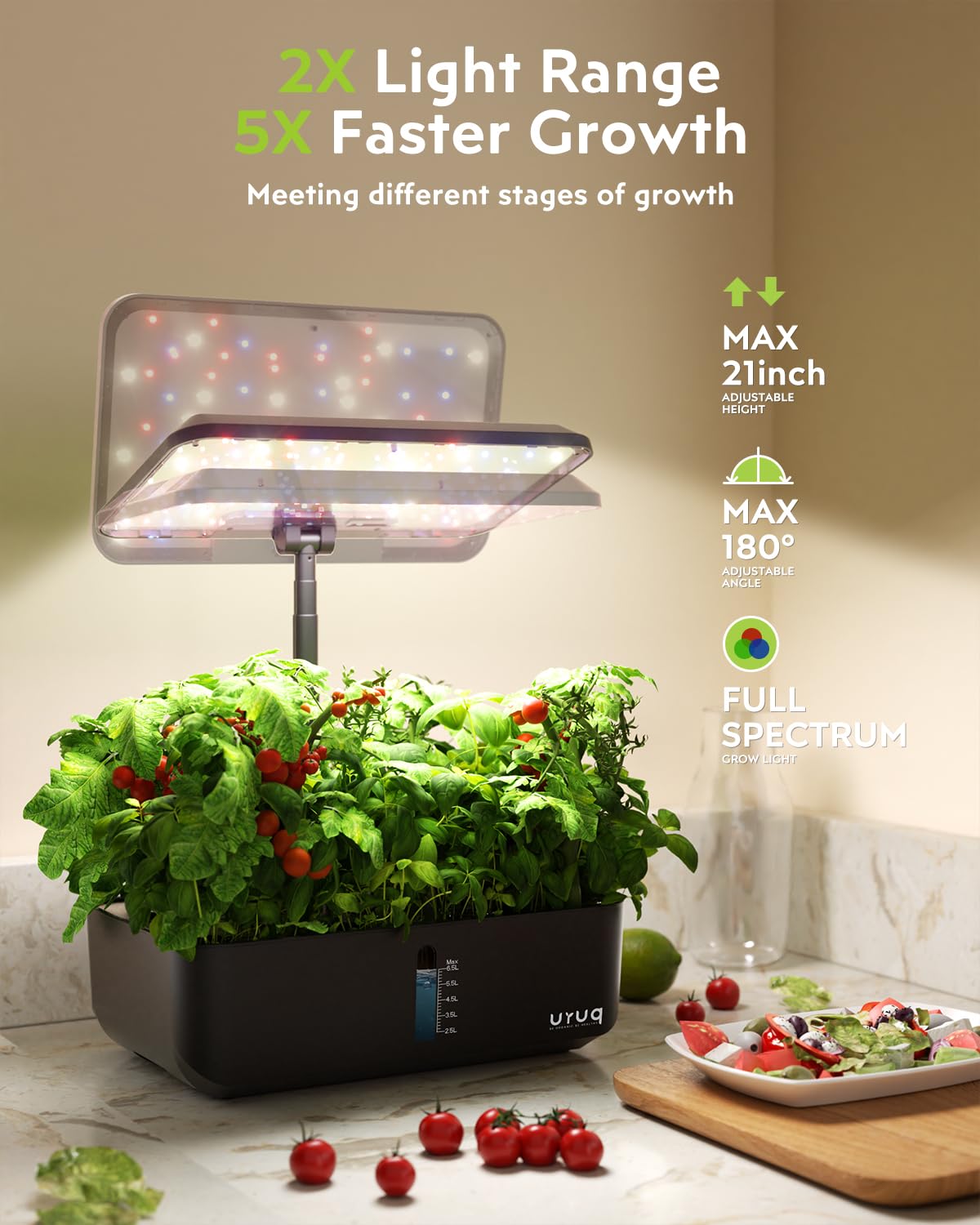 URUQ Hydroponics Growing System Garden: 12 Pods Indoor Gardening System with Custom Time Grow Light Height Adjustable Quiet Plants Germination Kit - Gardening Gifts Charcoal
