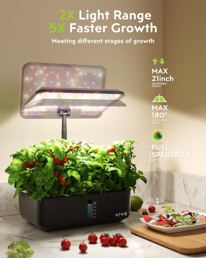 URUQ Hydroponics Growing System Garden: 12 Pods Indoor Gardening System with Custom Time Grow Light Height Adjustable Quiet Plants Germination Kit - Gardening Gifts Charcoal