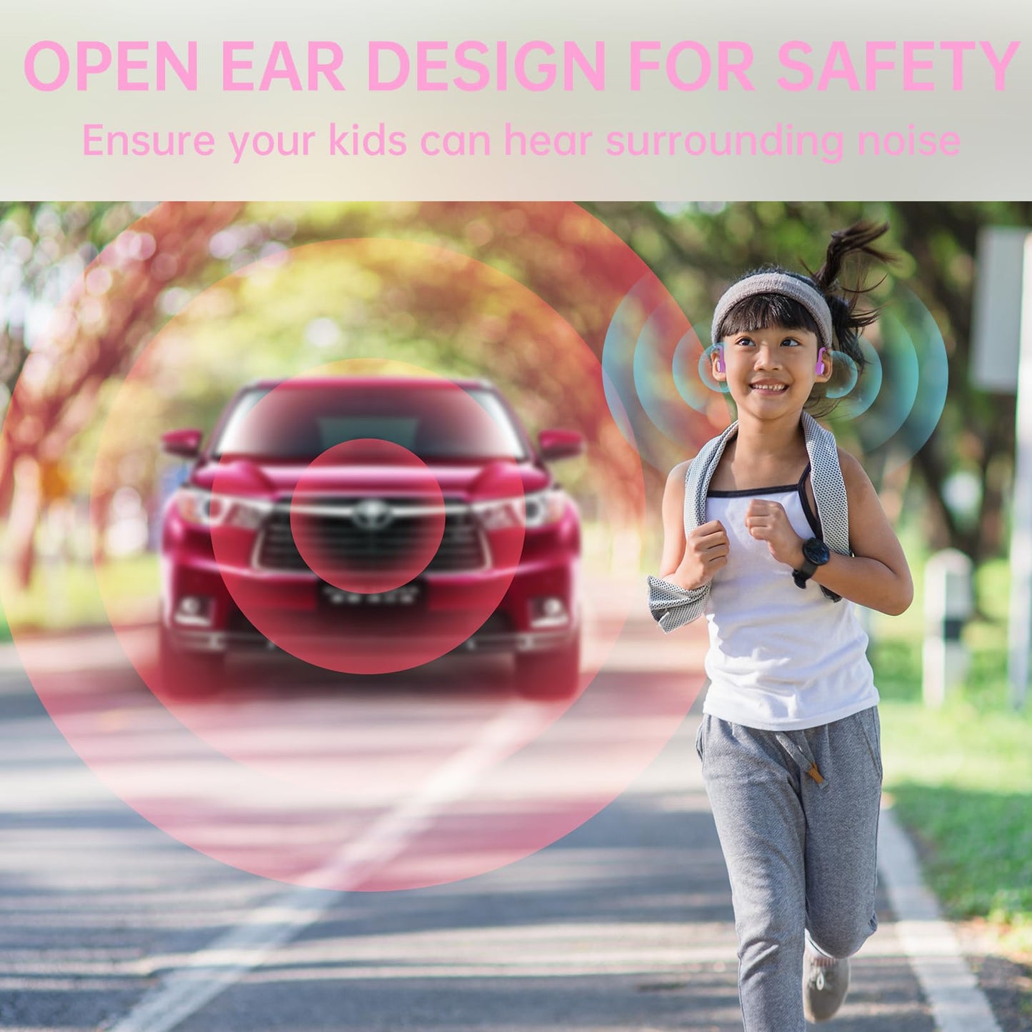Mehomeli Kids Headphones, Bluetooth 5.2 Air Conduction Open Ear Headphones, 85dB Volume Limiting, Stereo Sound with Mic, IPX5 Waterproof, 20H Playtime, Perfect for School and Outdoor-Pink