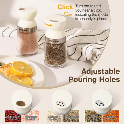 Vucchini Salt and Pepper Shaker Set 3 Adjustable Pour Holes, Dishwasher Safe, 5oz Large Capacity Spice Shaker for Kitchen & Camping (Cream)