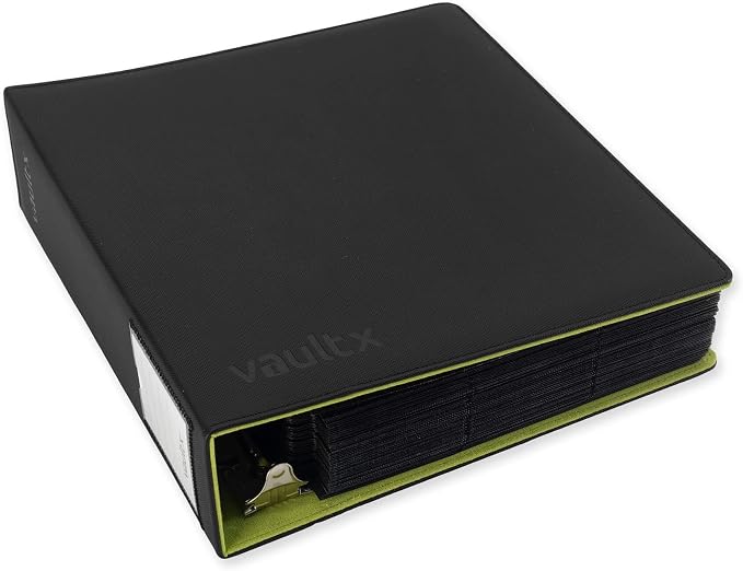 Vault X Large Ring Binder, 900 Cards, fits 9 Pocket Pages, Exo-Tec Material, 3 D-Ring Folder, for Trading Cards (Black/Green)