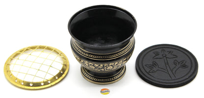 Govinda® -Tall Decorated Brass Charcoal Screen Incense Burner