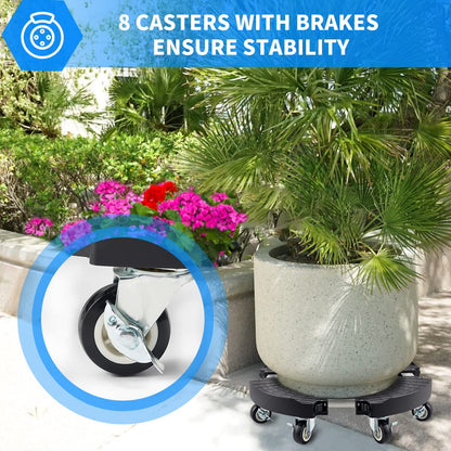 TreeGun Plant Caddy with Wheels Heavy Duty with 8 Lockable Casters, Rolling Plant Stand Adjustable for 8 inch-22 inch Outdoor Indoor Large Plant, Plant Dolly with Wheels Heavy Duty 500lbs Capacity