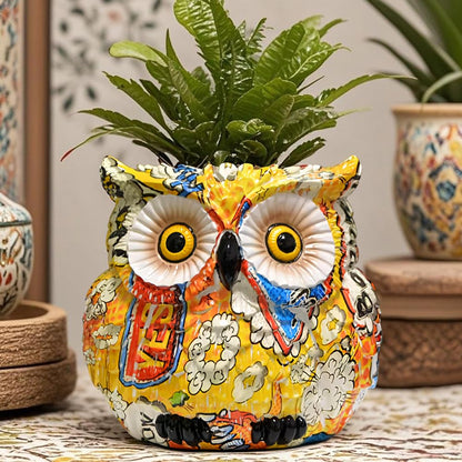 Midcentury Modern Decor Owl Planter, Bird Figurine Succulent Plant Pots for Plants, Small Sculptures Statue Flower Pot, Yellow Living Room Art Deco Planters Vase, Bookshelf Bedroom Home Decorations
