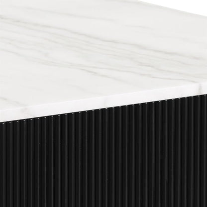 Furniture of America Beryl Modern Rectangle White Genuine Marble Top Coffee Table with Fluted Pedestal Base and Gold Stainless Steel Accent, Low Profile Table for Living Room, Home Office, Black