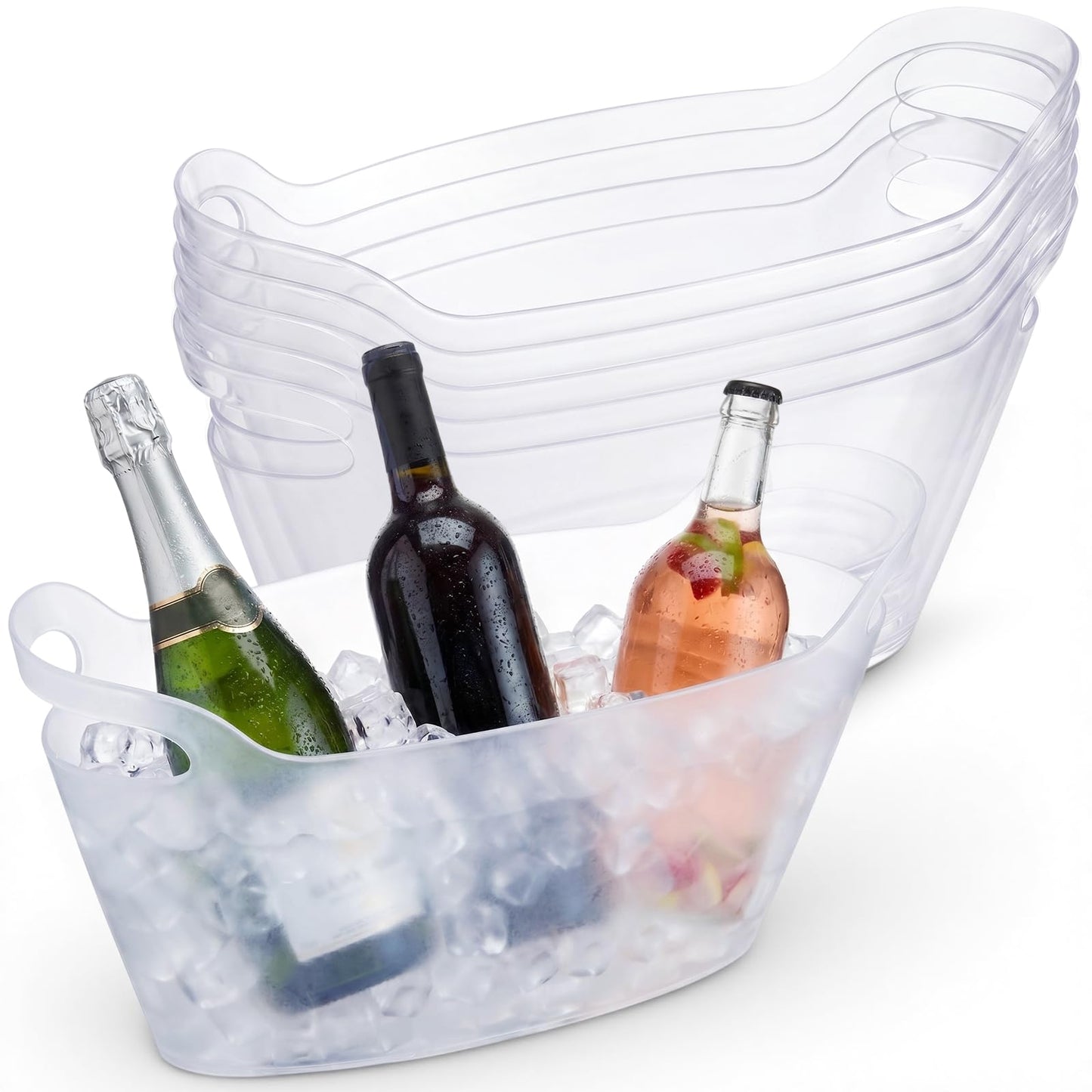 meekoo 6 Pack 6l Ice Bucket for Parties, Plastic Beverage Tub with Handles, Portable Ice Drink Bucket for Wine, Champagne, Beer, Cocktail, Large Drink Chiller for Wedding, Bar, Picnic, Pool(Clear)