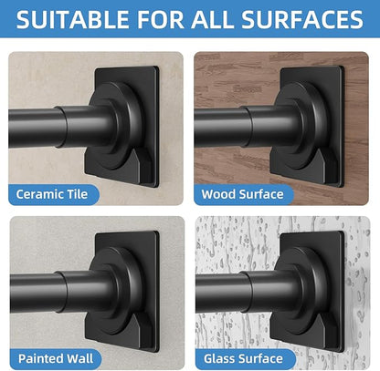 CorkLatta Matte Black Shower Curtain Rod,1 Inch Diameter Stainless Steel Adjustable Spring Tension Rods 32 to 80",with Holders,Anti-Slip,Curtain Rods No Drilling(1 Pack)