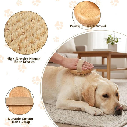Soft Boar Bristle Pet Palm Brush for Short Haired Dogs Cats, Reduce Shedding, Ergonomic Easy-Hold Design, Reduces Wrist Stress for Daily Grooming