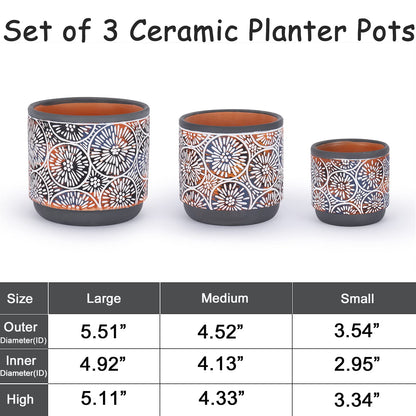 DeeCoo 3 Piece Ceramic Plant pots for Indoor with Drainage Holes, 5.7/4.7/3.5/inch, Modern Decorative Flower pots Outdoor Plants Lilies, Cacti, Succulents, Snakes, and Bamboo (Gray)