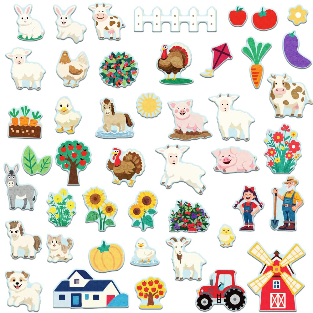 BEUNITONE 45-Pcs Zoo Farm Animal Felt Storyboard with Felt Background fabric-11 x 9 inches Flannel Board Stories for Interactive Storytelling Play Activity Kits-Elephant,Panda,Giraffe,Lion,Tiger