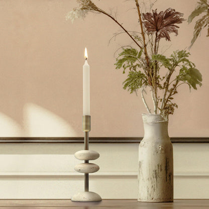 NEXOTIQUE Marble Candlestick Holders, Taper Candle Holder for Table Candles White Candelabra Candle Holders for Console Tabale, Wedding Centerpiece, Cozy Home Decor, Travertine, 10''