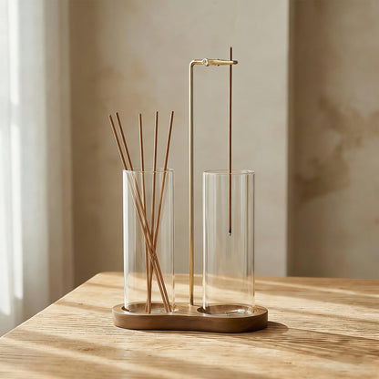 Crastilior Glass Incense Holder with ash Catcher Upside Down Incense Sticks Burner Holder 2 in 1 Incense Sticks Holder for Meditation Yoga Spa Room Decor(Brown)