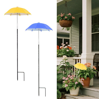 2 PCS Mini Plant Umbrellas, 10.6 Inch Diameter Small Mini Adjustable Height (23.2-31.1 Inch) Shade Umbrella for Outdoor Potted Plants Garden Bed Flower Pot Decor, Blue and Yellow