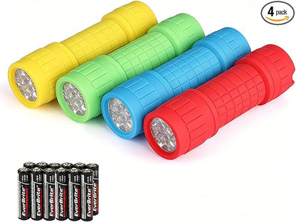 EverBrite 4-Pack Mini LED Flashlight Set, Small Flashlights for Kids in 4 Assorted Colors with 12 AAA Batteries, Fun and Portable for Camping, Emergency, Home, and Holiday Gifts
