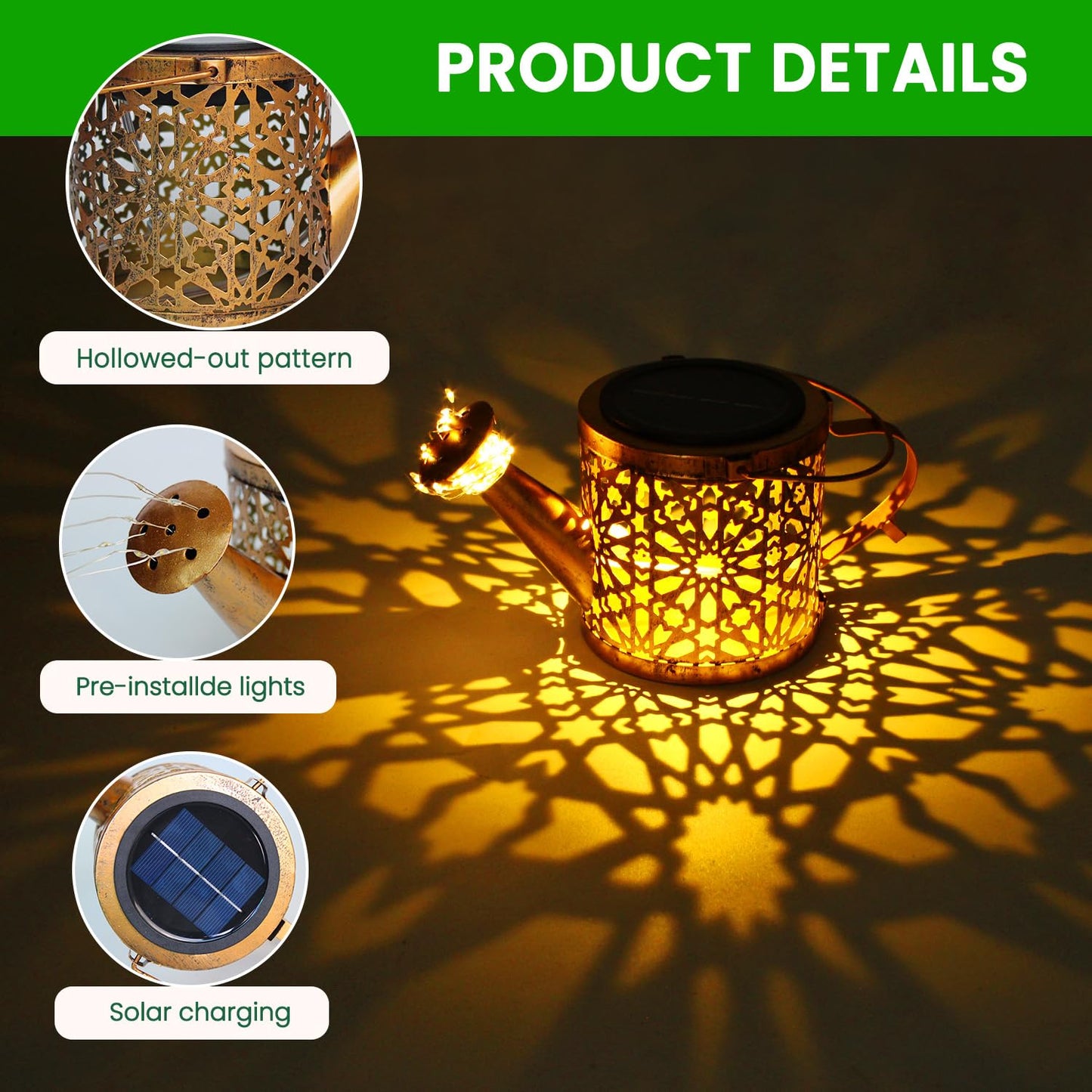 2 Pack Solar Watering Can, Metal Solar Lights Outdoor Waterproof, Hanging Lantern Decoration for Yard Outside Patio Lawn, Gardening Gifts for Women Mom Grandma