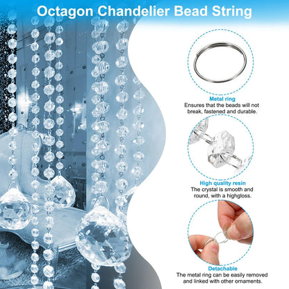 33ft Acrylic Crystal Beads Garland 14mm Chandelier Gem Beads Chain Hanging Crystals Beads Strings for Wedding Party Manzanita Centerpiece Christmas Tree