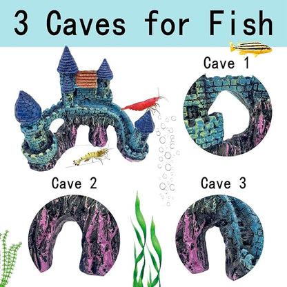 Cute Aquarium Castle Decor, Fish Tank Castle Ornaments, Fairy Aquarium Fish Tank Hide Caves Hideouts Hide House for Small Fish Betta Shrimp Crab Cichlids Guppy
