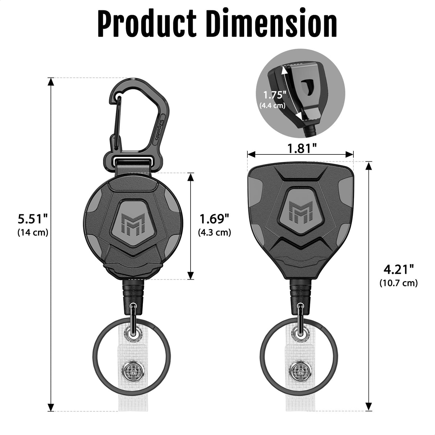 MNGARISTA Heavy Duty Retractable Keychain, Belt Clip Ver. & Carabiner Ver., 9 oz Retraction, 31.5" Steel Rope, Tactical ID Badge Reel with Key Chain Retractor, 2-Pack