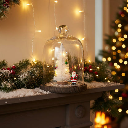 MyGift Clear Cloche Glass Dome,9 Inch Display Bell Jar with Top Handle and Rustic Brown Solid Wood Base