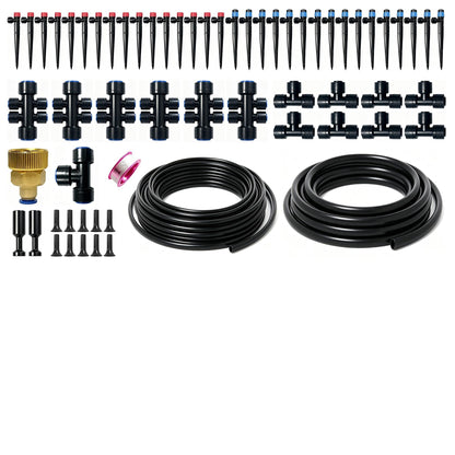 Torioweg Brass Connector Drip Irrigation System, Quick-Connect Garden Watering System Kit with Adjustable 360° Umbrella & Drip Emitters for Greenhouse, Garden Grid, Lawn, Potted Plant (15FT+ 50FT)