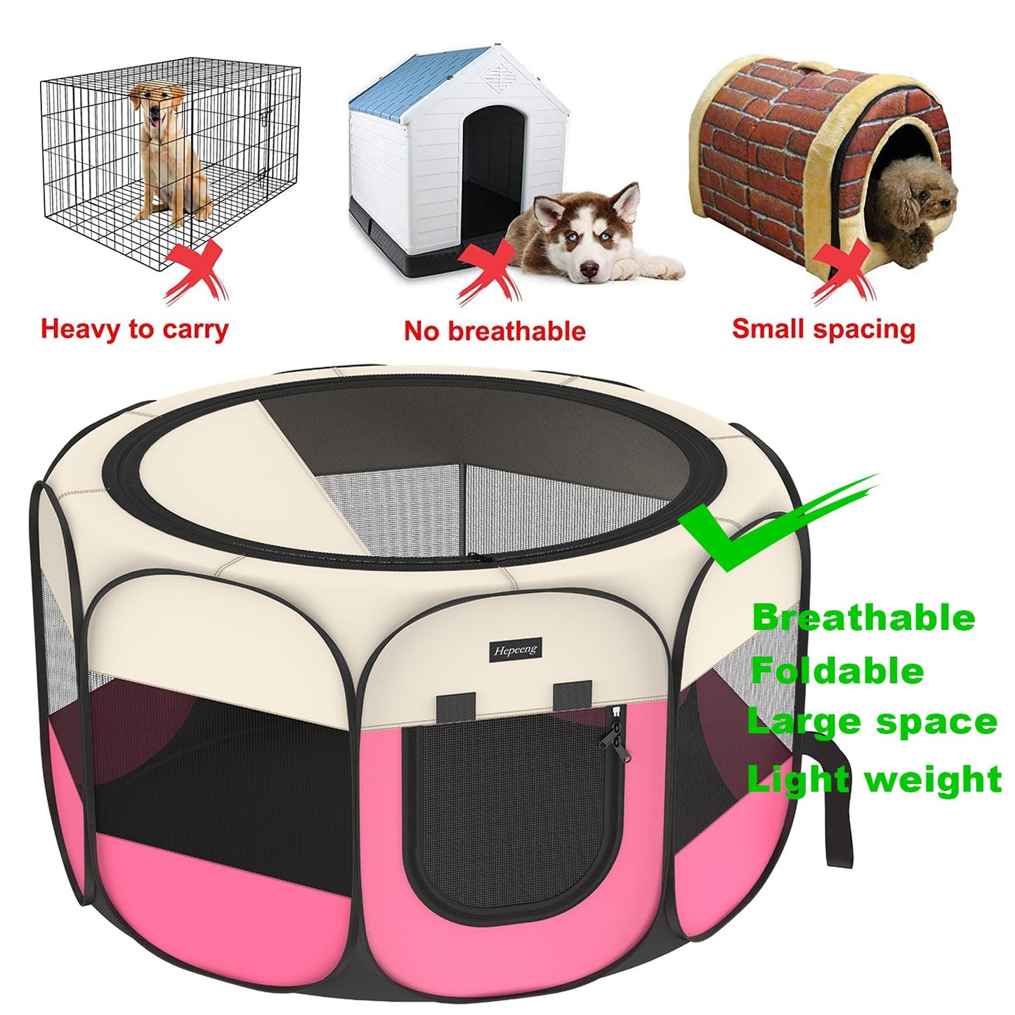 Portable Pet Playpen, 8-Panel Indoor/Outdoor Puppy Pen with Shade Cover & Travel Bag - Waterproof Dog Cat Tent Includes Collapsible Bowl