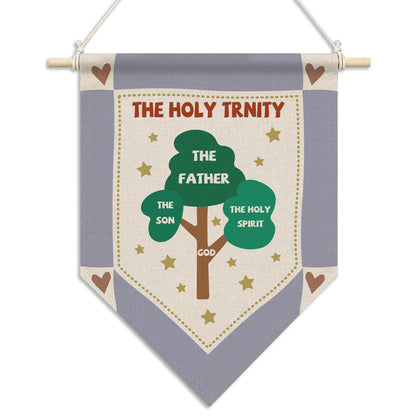 RUKUPA Christian Tree Nursery Wall Art Decor, Kids Scripture Hanging Pennant Flag, the Holy Trinity Religious Wall Art Poster Hanger for Kids Room Classroom Sunday School Homeschool Decor, 11x15 Inch