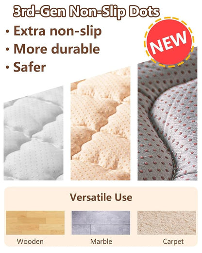 Baby Play Mat, 50x50 Mat with Super Soft Touch, Activity Mat with Upgraded Anti-Slip Bottom, Machine Washable Crawling Mat for Floor & Picnic(Beige Line)
