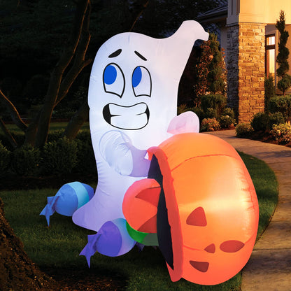 Joiedomi 5 FT Tall Halloween Inflatable Outdoor Decorations, Halloween Ghost Blow Up Yard Decorations, Inflatable Ghost with Candy Pumpkin Cauldron for Garden Decoration
