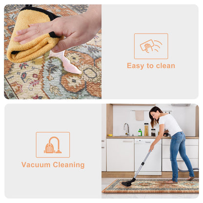 KIMODE Anti Fatigue Kitchen Mat for Floor, Boho Orange Kitchen Rugs Sets of 2, Cushioned Kitchen Floor Mats, Fall Kitchen Rugs Non Slip for Halloween Sink Laundry Desk Home 17"x47"+17"x29"