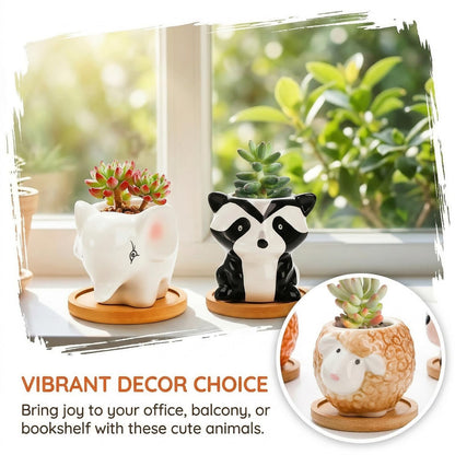 Pumtus 6 Pack Small Succulent Pots with Drainage Hole, 3 Inch Cute Ceramic Animal Planter with Saucer, Unique Air Plant Holder, Desktop Plant Flower Pot for Indoor Plants, Cactus, Garden, Home Decor