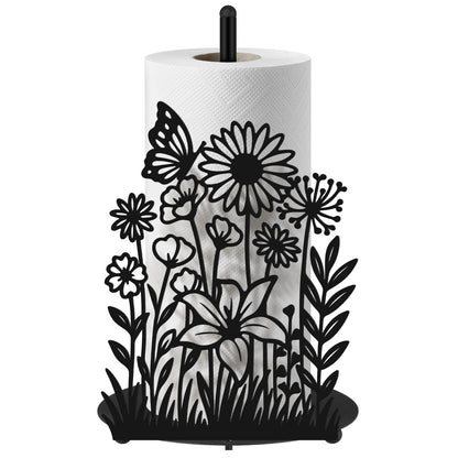 Yiyiring Wildflower Kitchen Countertop Paper Towel Holder Decorative Paper Towel Holder Black Metal Tissue Stand Kitchen Decor Accessories for Home Party Bathroom Countertop Dining Table