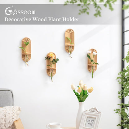 Glasseam Propagtion Stations for Wall Decor: 4pcs Boho Hanging Glass Propagation Vases for Plants and Flowers - Indoor Wood Wall Planter with Test Tube for Living Room Entryway Office Home Decor