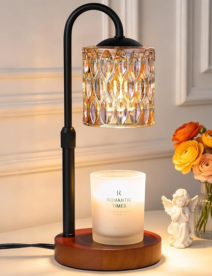 Briever Dimmable Candle Warmer Lamp with Timer, Height Adjustable Electric Candle Wax Warmer, Birthday Gifts for Women Mom, House Warming Gifts New Home Decor, Solid Wood Base, Walnut Champagne