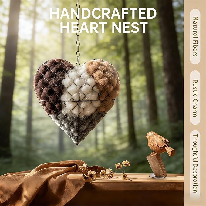 2026 New Handmade Alpaca Fiber Bird Nesting Heart,Refillable Alpaca Bird Nesting Material,Nesting Material for Wild Birds and Hummingbirds for Fowl Gifts Animal Hummingbirds Lovers (3pcs)