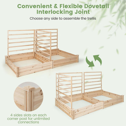 Giantex Raised Garden Bed with 3 Trellises, 88"L x 45"W x 43"H, Set of 2 Wood Planter Box for Vegetables Flowers Herbs Fruits Climbing Plants Cucumber, Easy Assembly, Outdoor Rectangular Raised Beds