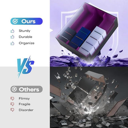 UAONO Trading Card Storage Box, Holds 1800 Sleeved Cards with 10 Dividers & 3 Stoppers, Magnetic Closure PU Leather Card Case for MTG, PTCG, YGO, Sports Cards (Black&Purple)
