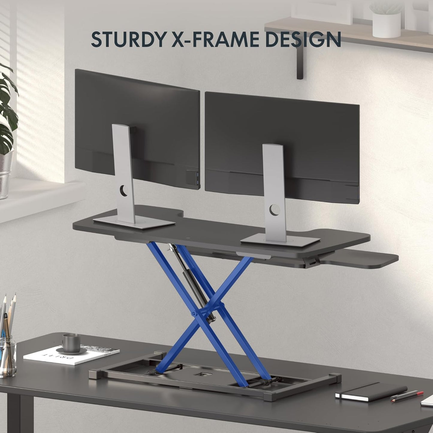 FLEXISPOT 36-inch Standing Desk Converter Height Adjustable Sit to Stand Up Workstation, Dual Monitor and Laptop Riser with Wide Keyboard Tray, Black