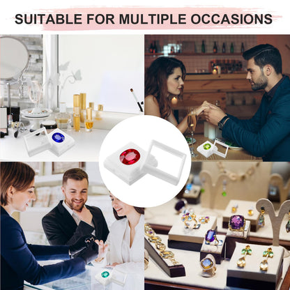 HOFURME 36 Pcs White Gemstone Display Box Jewelry Box Container with Clear Top Lids Bulk 1.6'' x1.6 x 0.6'' for Gems Diamond Coins Gift Packing Ring Home Shop (White)