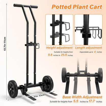 Heavy Duty Plant Caddy with Wheels, 175Lbs Adjustable Plant Dolly Cart with Grab Arm/Suction Cups/Strap, Dual Protection Potted Plant Mover Cart for Indoor Outdoor Garden Courtyard Office, Black
