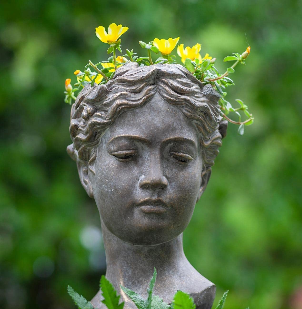 Lucky Winner Greek/Roman Style Female Statue Head Cement Planter - Unique Planter Pot for Indoor Outdoor Home Garden Decor (10.5")