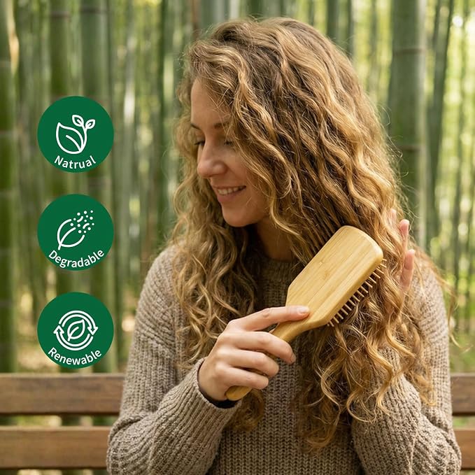 Onedor Bamboo Hair Brush Natural Wooden Paddle Hairbrush with Bamboo Bristles for Detangling and Scalp Massage for Women & Men Suitable for Straight Curly Thick or Thin Hair (Paddle)
