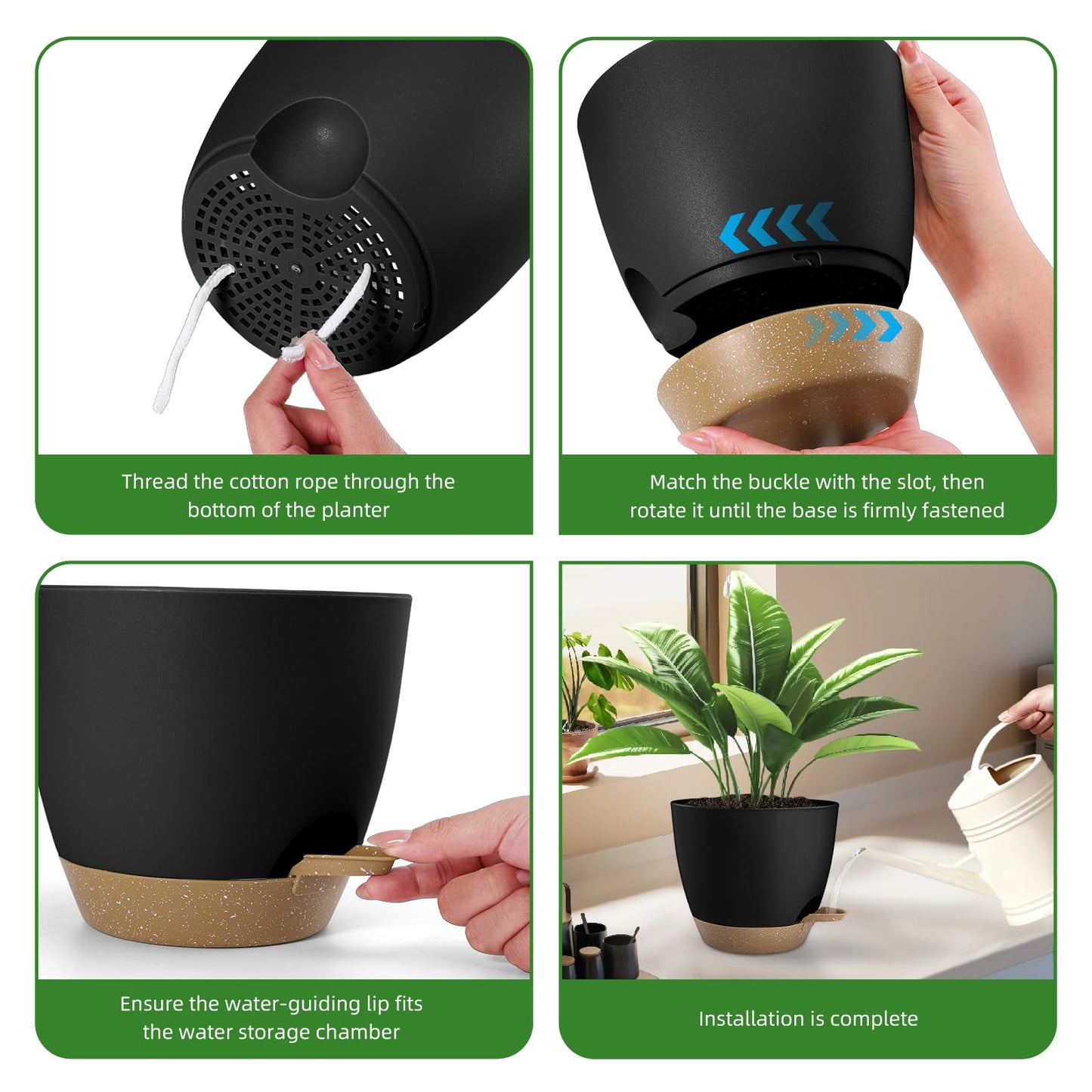 Hylitong Plant Pots 8/7.5/7/6.5/6 Inch Self Watering Pots,5 Pack Planters with Drainage Holes and Saucers,Plastic Flower Pots,Nursery Planters for Indoor Outdoor Plants (Black)