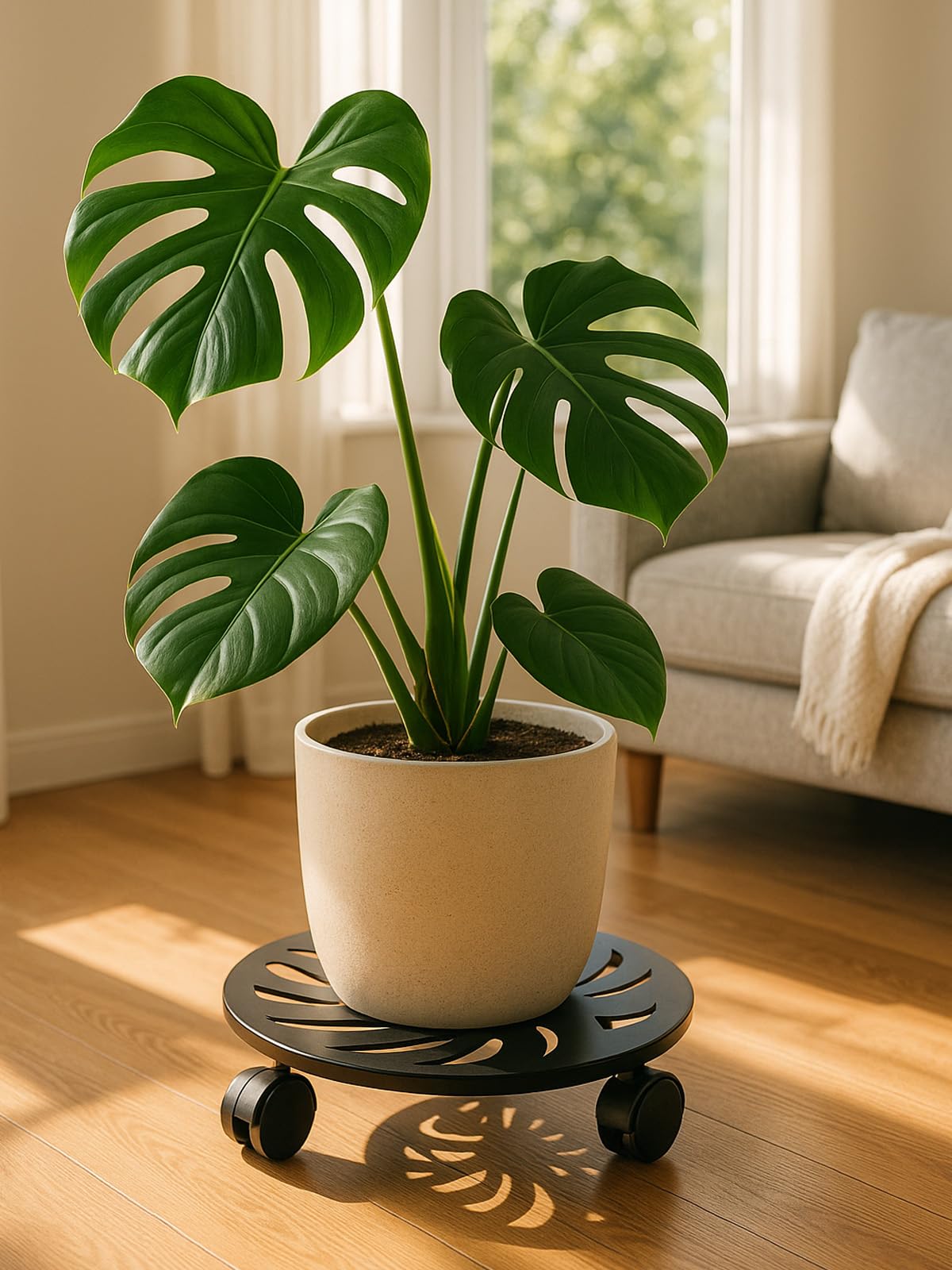 lucpur 2-Pack 12" Round Metal Plant Caddy with Wheels Heavy-Duty Large Rolling Plant Stand Indoor Outdoor Wheeled Planter Dolly Cart Coaster Flower Pot Mover Roller Base, Garden Trolley