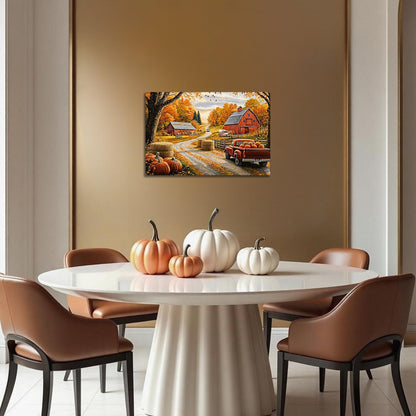 YMXDYMJSW Fall Pictures Wall Decor Pumpkin Wall Art Autumn Farmhouse Barn Canvas Prints Country Landscape Paintings for Thanksgiving Kitchen Framed (Orange,18L x 12W)