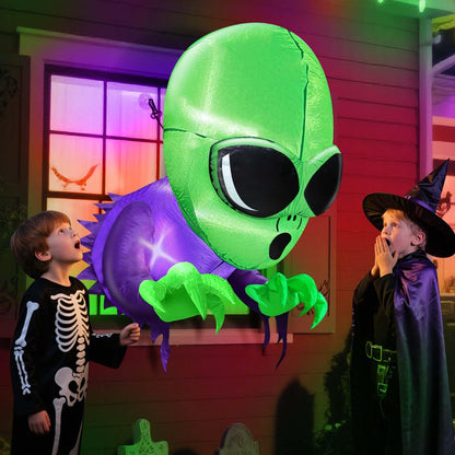 TURNMEON 4 Ft Halloween Inflatables Outdoor Decorations Alien Broke Out from Window with Built-in LED Blow Up Inflatable for Scary Halloween Decoration Party Home Indoor Outside Yard Garden Lawn Decor