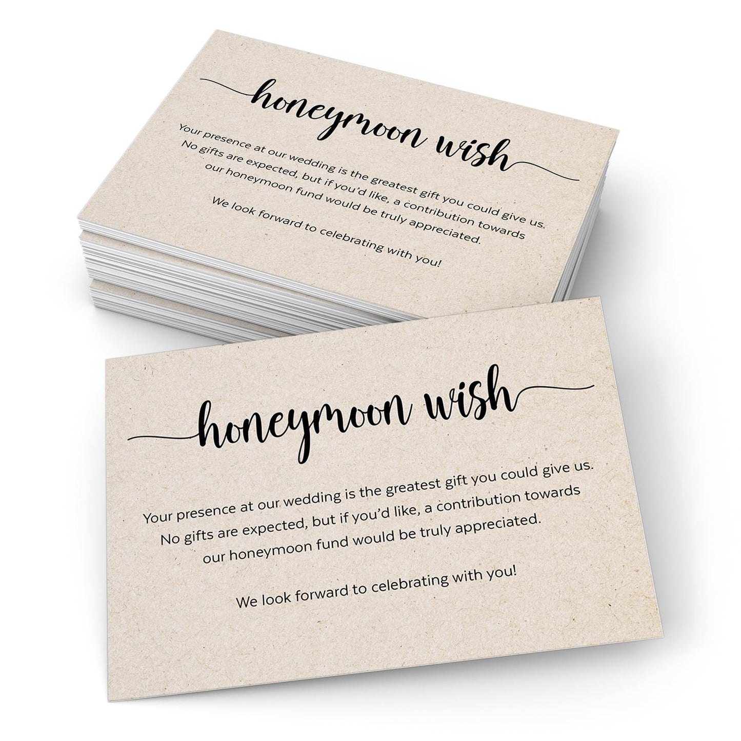 321Done Honeymoon Fund Wish Cards (Set of 50) Simple Rustic Kraft, 3.5x5 Small - No Gifts Request for Wedding, Invitation Insert, Enclosure Card, No Gifts Please, Wishing Well - Made in the USA
