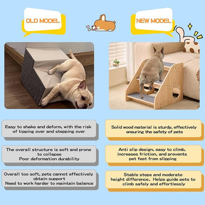 Dog Stairs for Small Medium Large Dogs 14.17" H Load Capacity 150lbs Solid Wood Non-Slip Sturdy Pet Steps for Bed & Couch 3 Step 15.75 * 16.93 * 14.17"