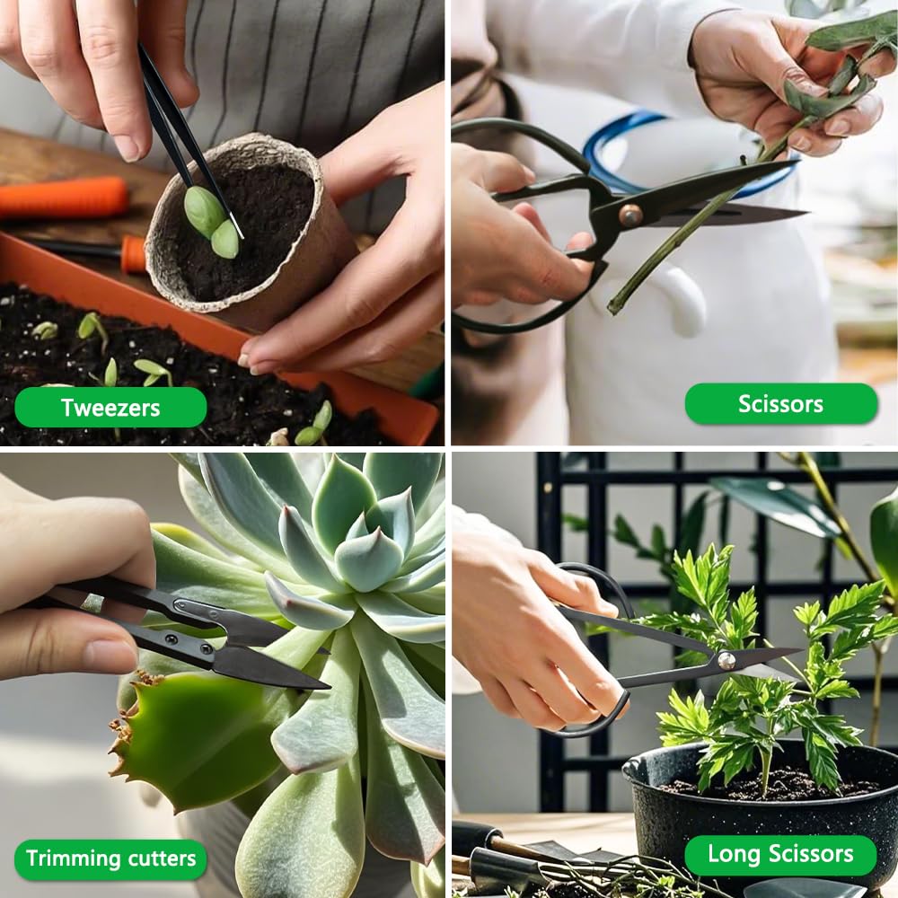 Bonfino Bonsai Tools Set, 21 Pcs Bonsai Tool Kit for Beginners, Bonsai Pruning Kit, Bonsai Scissors, Pruning Shears, PU Leather Bag, Gardening Gift for Women Parents